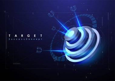 Dart hedefleri fütüristik tarzda. Başarı İş Konsepti. Gelecekteki teknoloji şablonu. İş hedefi konsepti vektör illüstrasyonu. Sembolik hedefler başarı, başarı, zafer.