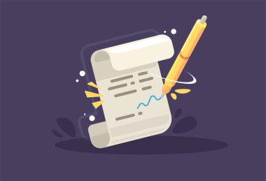 Kontrat simgesi. Bir sözleşme imzalamanın yaratıcı illüstrasyonu, iş konsepti.