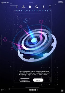 Dart hedefleri fütüristik tarzda. Başarı İş Konsepti. Gelecekteki teknoloji şablonu. İş hedefi konsepti vektör illüstrasyonu. Sembolik hedefler başarı, başarı, zafer.