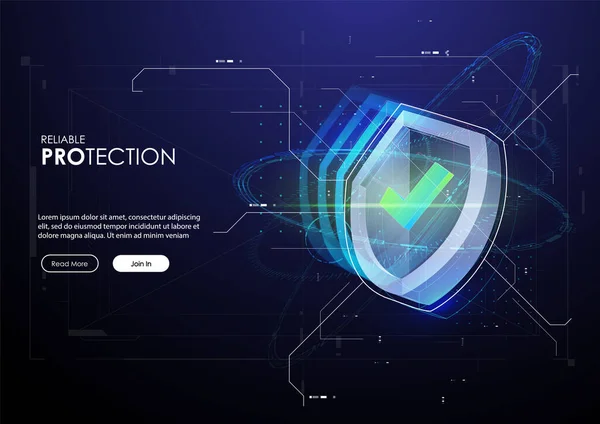 未来的なスタイルでシールド 保護事業の概念 将来の技術テンプレートです 安全データコンセプトベクトル図 未来的なHudの背景 — ストックベクタ
