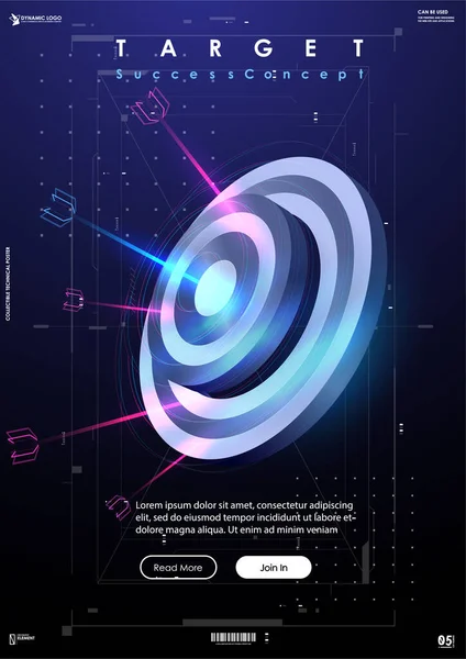 Dart hedefleri fütüristik tarzda. Başarı İş Konsepti. Gelecekteki teknoloji şablonu. İş hedefi konsepti vektör illüstrasyonu. Sembolik hedefler başarı, başarı, zafer.