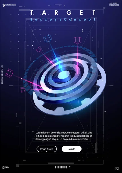 Dart hedefleri fütüristik tarzda. Başarı İş Konsepti. Gelecekteki teknoloji şablonu. İş hedefi konsepti vektör illüstrasyonu. Sembolik hedefler başarı, başarı, zafer.