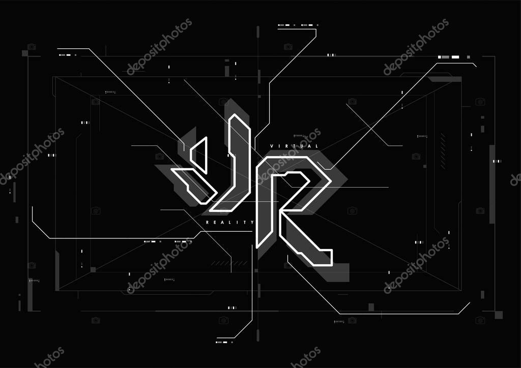 Virtual Reality logo with hud elements. Futuristic abstract template for web and app. Tech concept layout.