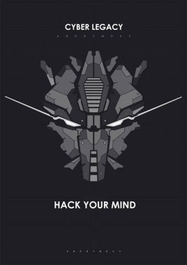 Robot kafalı siber punk fütüristik poster. Teknoloji soyut poster şablonu. Web ve baskı için modern broşür.