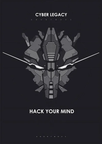 Cyberpunk Poster Futuristik Dengan Kepala Robot Teknisi Abstrak Poster Template - Stok Vektor