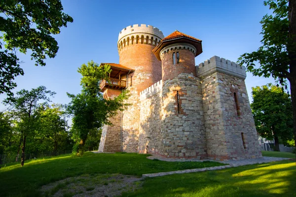 Architektura atmosferyczna zamku Vlad Tepes w Bucarests Carol Park Zdjęcia Stockowe bez tantiem