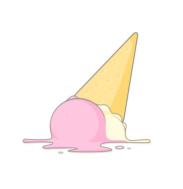 Oops çilekli dondurma aşağı düştü. Düşmüş tatlılar kaza illüstrasyon clipart vektör.
