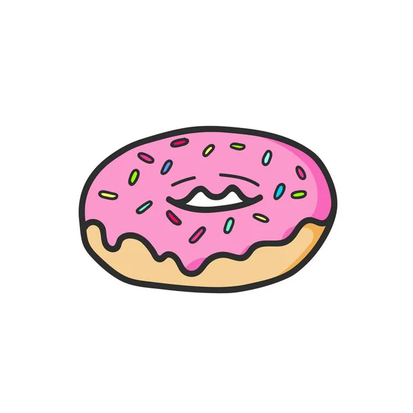 Söt rosa donut ritning. Skräpmat. Vector isolerade. Illustration — Stock vektor