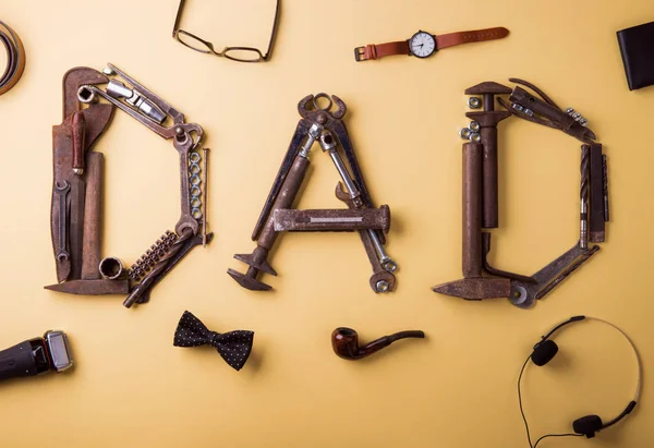 Giorno di padri concetto di biglietto di auguri. Posa piatta . — Foto Stock