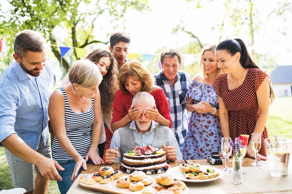 Family celebration or a garden party outside in the backyard. — Stock Photo, Image