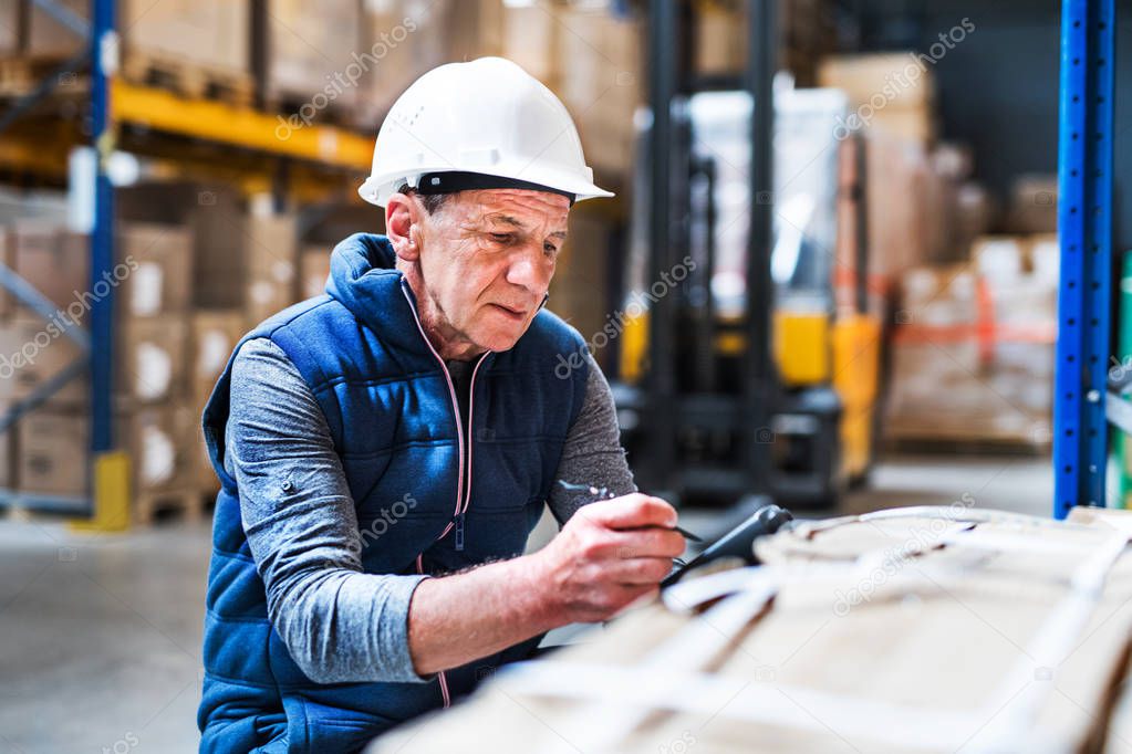 Portrait of a senior male warehouse worker or a supervisor.