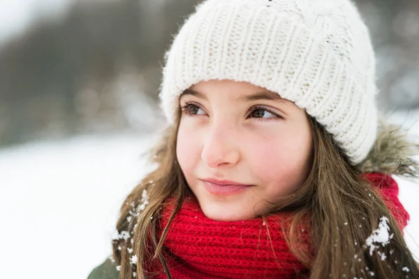 Ritratto di una bambina nella natura invernale . — Foto Stock