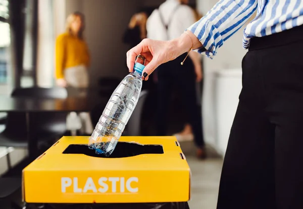 Waste separation and recycling in business office, a midsection. — Stock Photo, Image