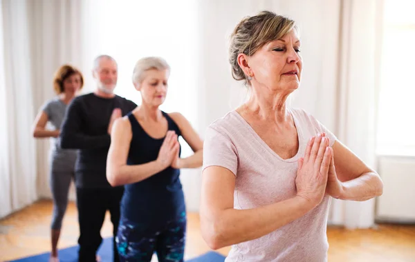 Grupp av seniora människor gör övning i Community Center Club. — Stockfoto