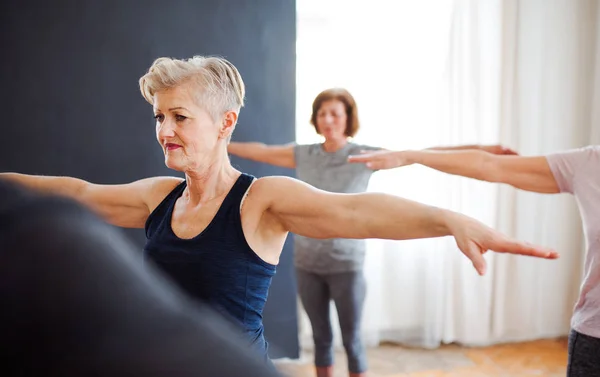 Grupp av seniora människor gör övning i Community Center Club. — Stockfoto