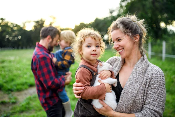 Portrait of family with small children standing on farm. — Stock Photo, Image