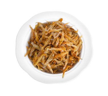 Beyaz arka plan üzerinde küçük kızarmış balık