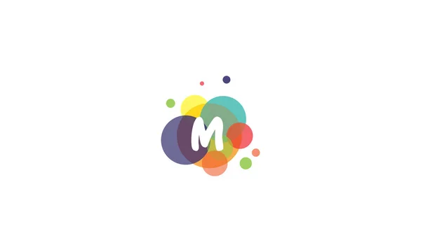 Bright and colorful image of the letter M, against the background of multicolored circles. — Stock Vector