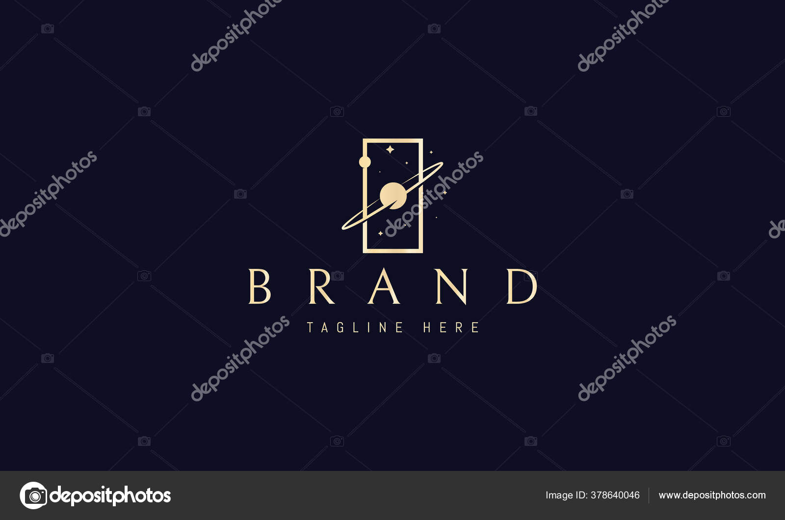 Vector golden logo on which an abstract image of space in a rectangle