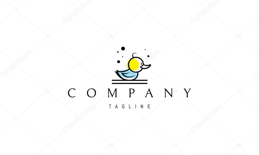 Vector color logo design on which an abstract image of a little cute duckling.