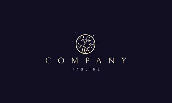 Logo vettoriale dorato su cui un'immagine astratta di diversi rami con foglie in cerchio. — Vettoriale Stock
