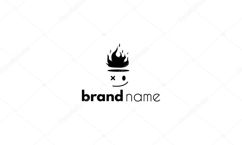 Vector logo on which an abstract image of a funny character with fire instead of hair.