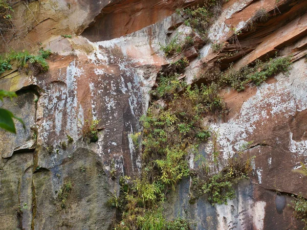 Resumen Natural Rocas Rojas Manchadas Acantilado West Fork Oak Creek — Foto de Stock