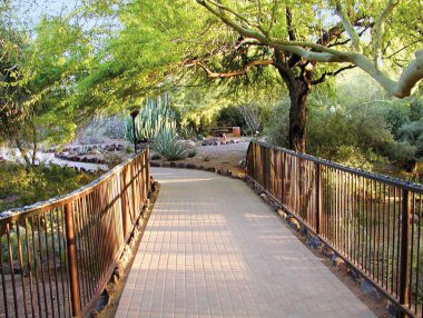 Köprü girişinde Phoenix, Arizona çölü Botanik Bahçeleri.
