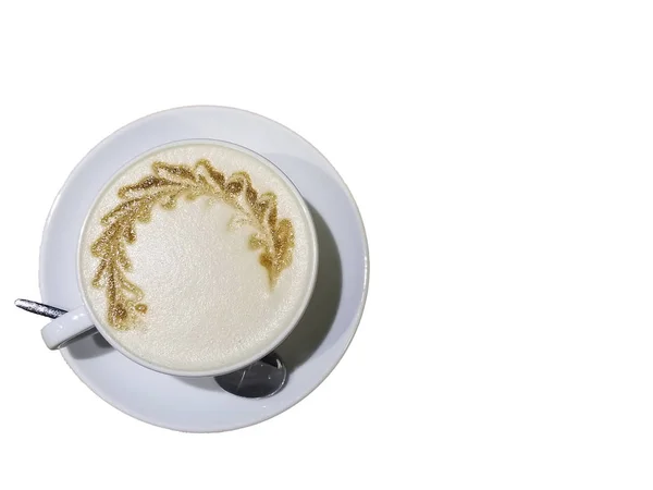 Taza de café con latte arte aislado — Foto de Stock