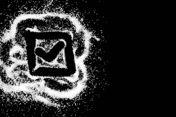 Siyah arka plan üzerine beyaz tuz toz tarafından parmak işareti sembol çizim kontrol