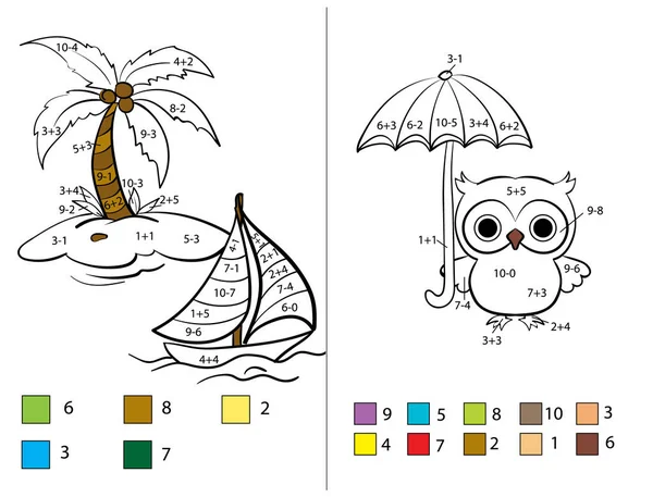 Rompecabezas Para Niños Tarea Matemáticas Matemáticas Colorear Por Números Ilustración — Archivo Imágenes Vectoriales