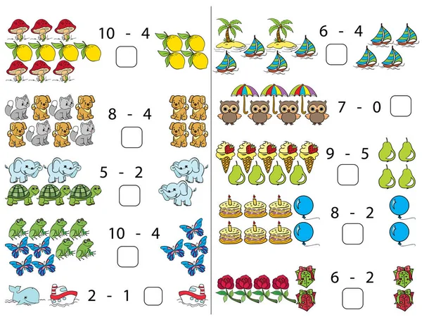 Soustraction Puzzles Pour Enfants Soustraction Manuel Mathématiques Pour Éducation Préscolaire — Image vectorielle