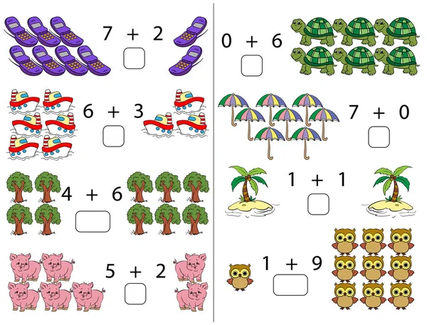 Puzzles Pour Enfants Ajout Manuel Mathématiques Pour Éducation Préscolaire Illustration — Image vectorielle