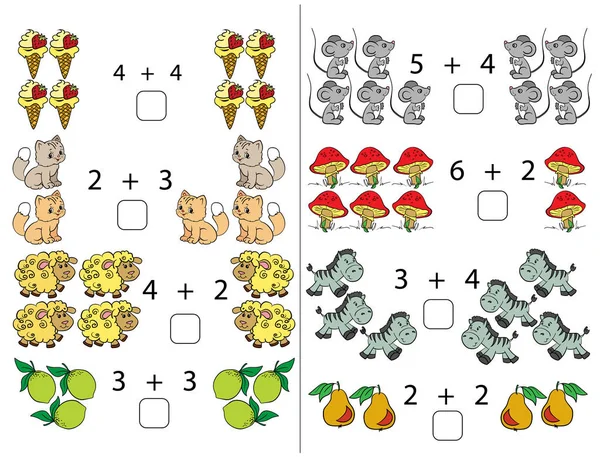 Zagadki Dla Dzieci Dodanie Skoroszytu Matematyka Dla Edukacji Dzieci Wieku — Wektor stockowy