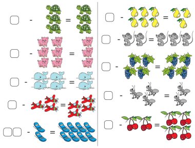 Okul öncesi eğitim için matematik çalışma kitabı. Çocuklar için bulmaca. Saymak öğrenmek. Örnekleri çözmek.