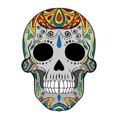 Şeker kafatası boyama sayfası. Simge/sembol. Vektör çizim kafatası ölüm günü. Çiçek süsleme ve çiçek seamless modeli ile kafatası. Vektör çizim.