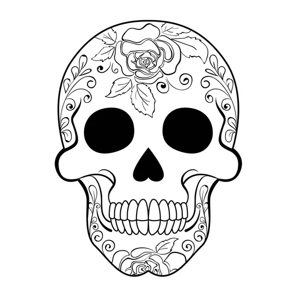 Vector Illustration Black White Sugar Skull Day Dead Colorful Sugar — Stock Vector