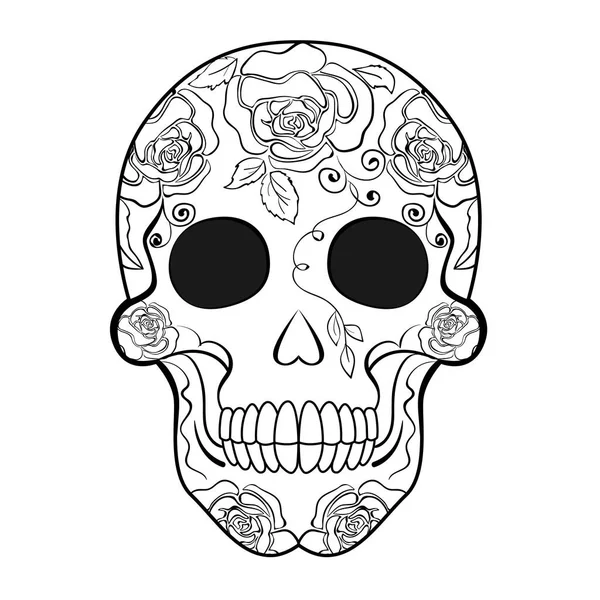 Ilustración Vectorial Cráneo Azúcar Blanco Negro Día Los Muertos Colorido — Vector de stock