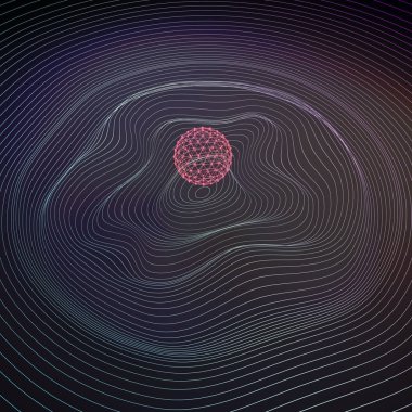 Cyber kavramı: sanal alan arka plan üzerinde kırmızı küre. 3D çizim.