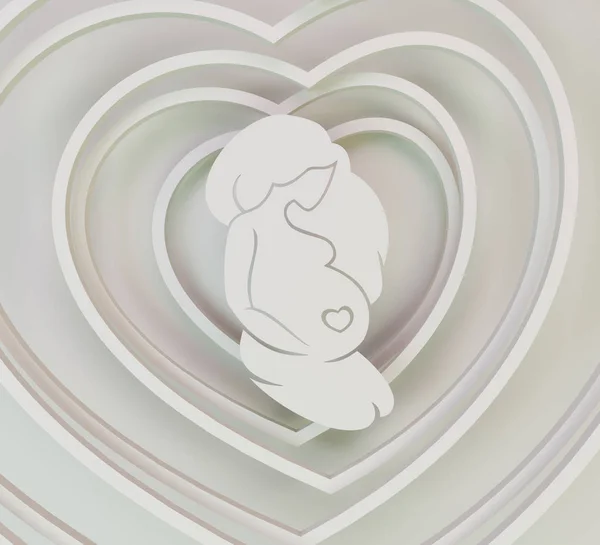 Έγκυος Κορίτσι Στο Φόντο Των Καρδιές Σύνθεση Χαρτί Μια Έγκυο — Φωτογραφία Αρχείου