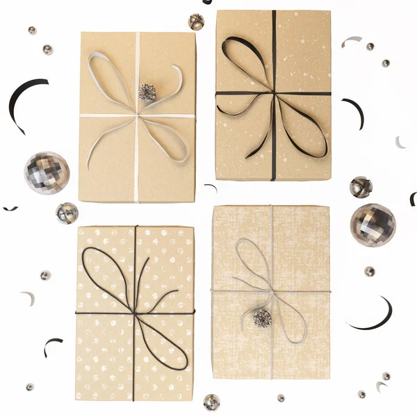 Christmas Gifts Gold Colors Isolatedbeautiful Christmas Boxes Gifts Illustration — Stock Photo, Image