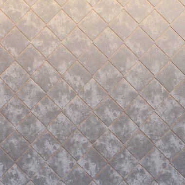 Metal kiremit bir rhombus ile. Eski püskü metal doku. 3D çizim.