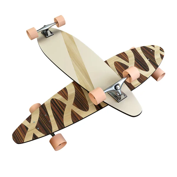 Madeira Estampada Skate Isolada Longboard Com Padrão Brilhante Ilustração — Fotografia de Stock