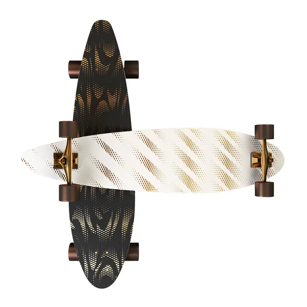 Skate Isolado Com Uma Coloração Branca Preta Longboard Com Padrão — Fotografia de Stock