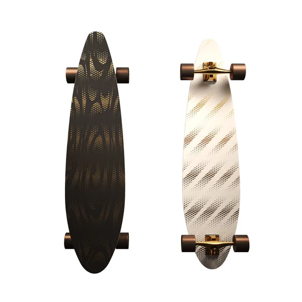 Skate Isolado Com Uma Coloração Branca Preta Longboard Com Padrão — Fotografia de Stock