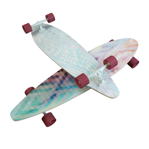 Skateboard Isolé Avec Coloris Bleu Rouge Longboard Avec Motif Lumineux — Photo