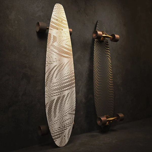 Skateboard Ένα Λευκό Και Μαύρο Χρωματισμό Longboard Χρυσό Μοτίβο Απεικόνιση — Φωτογραφία Αρχείου