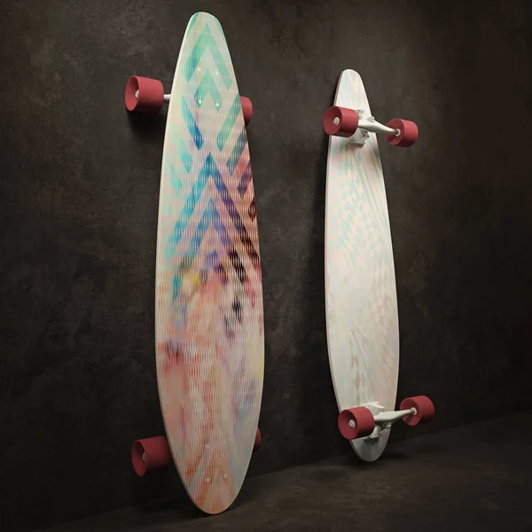 Skateboard Avec Colorant Bleu Rouge Longboard Avec Motif Lumineux Illustration — Photo