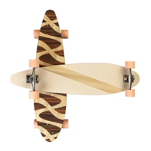 Madeira Estampada Skate Isolada Longboard Com Padrão Brilhante Ilustração — Fotografia de Stock