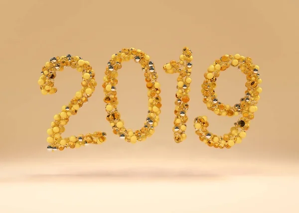 Happy New Year 2019 Holiday Illustration Composed Balls Yellow Tones — Stock Photo, Image